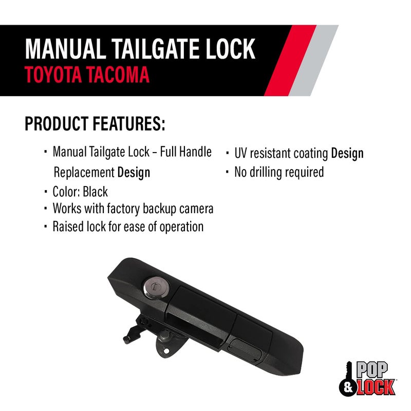Pop & Lock PL5400 Black Manual Tailgate Lock with Bolt Codeable Technology for Toyota Tacoma - Image 3